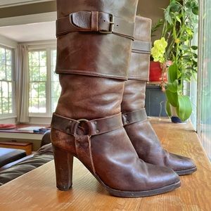 Brown Leather Heeled Harness Boot size 8 women Frye